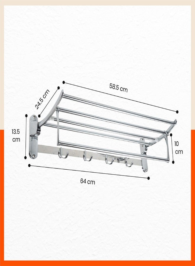 Bathla حامل/رف/حامل مناشف من الفولاذ المقاوم للصدأ من أكويلا باي باثلا - دورادو للمنزل | قابل للتركيب على الحائط وقابل للطي | طلاء كروم مقاوم للتآكل (كبير - 24 بوصة) - Image 3